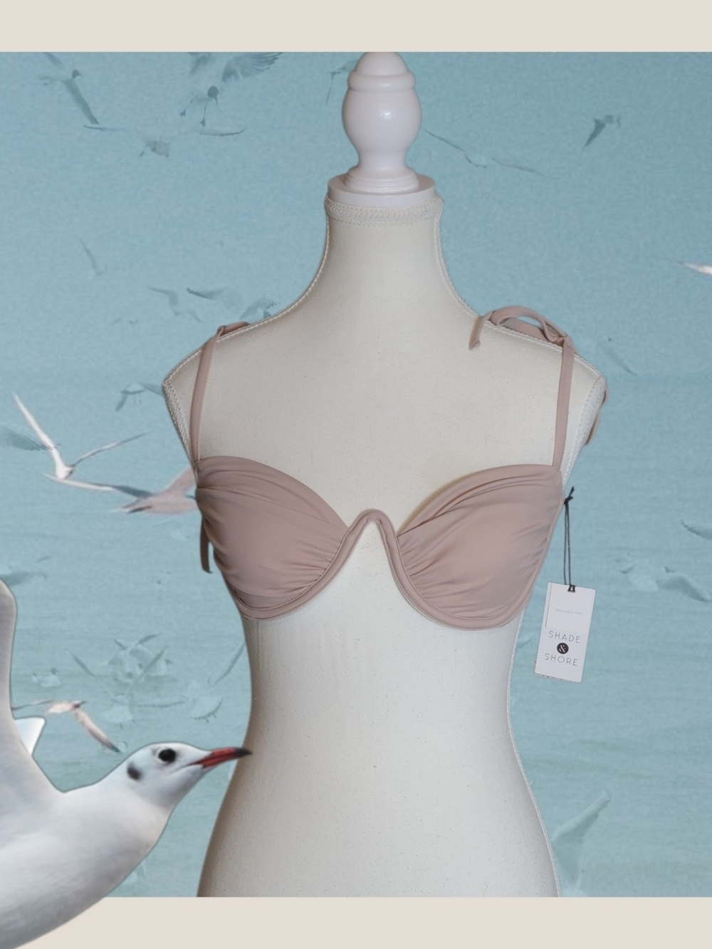 Shade & Shore Women's Nude Balconette Bikini Top NWT Size 34C Removable Pads